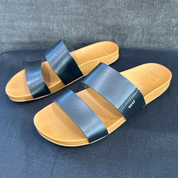 REEF Cushion Vista Slip-On Women's Open Toe Flat Sandals Tan and Black US 7 - Picture 8 of 11